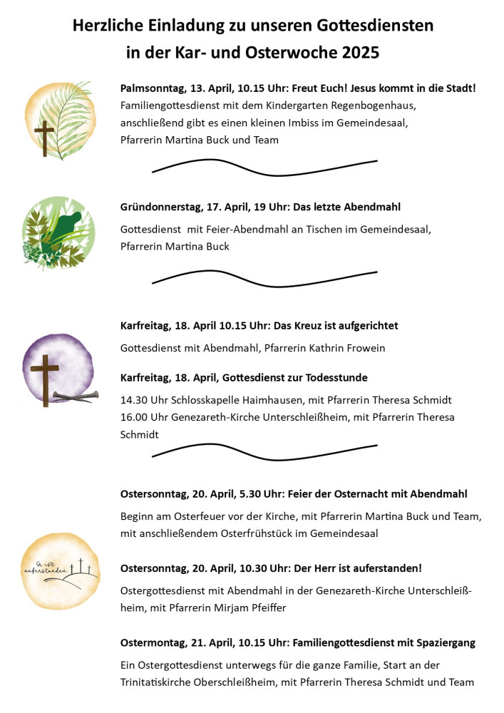 Gottesdienste Karwoche und Ostern 2025