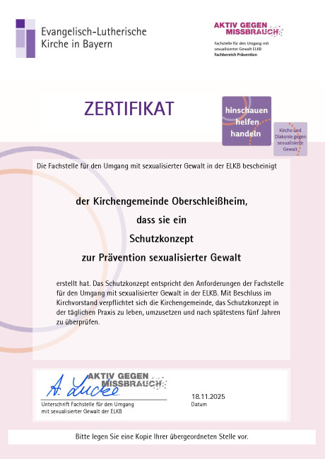 Zertifikat für das Schutzkonzept